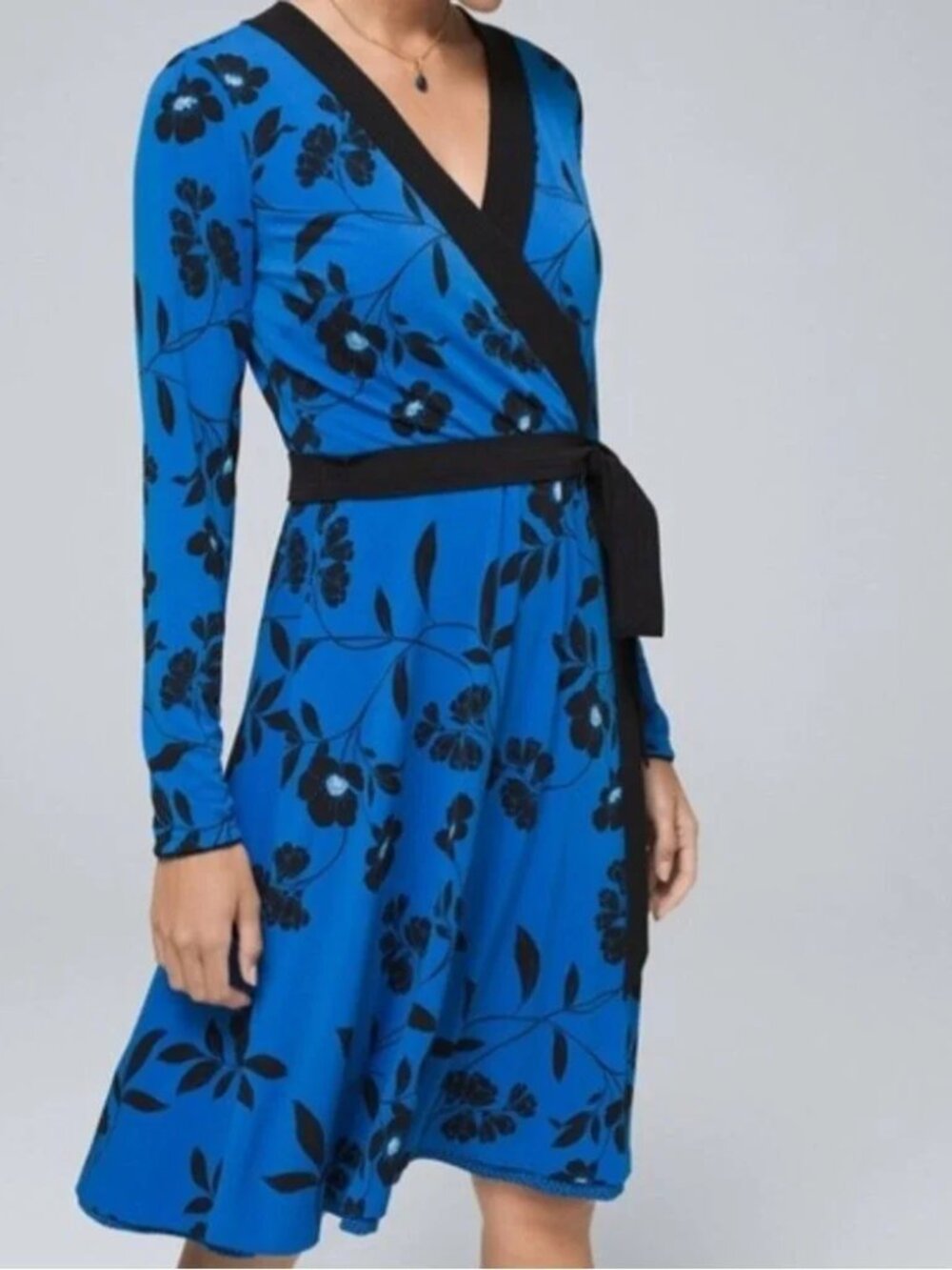 White House Black Market Dress Faux Wrap Reversible Floral Jersey Knit Size 8